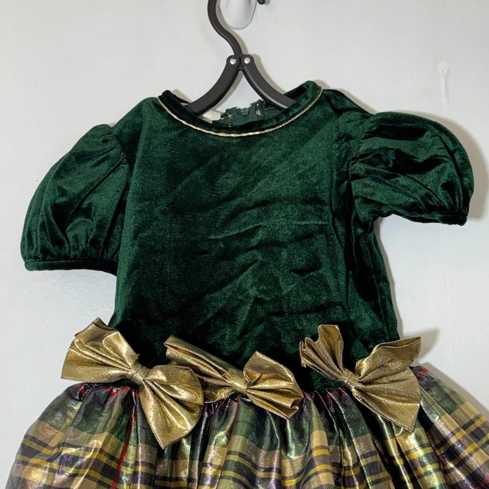 Vintage Jessica Ann Green Velvet Plaid Tulle Dress Size 2T Holiday‎ Christmas